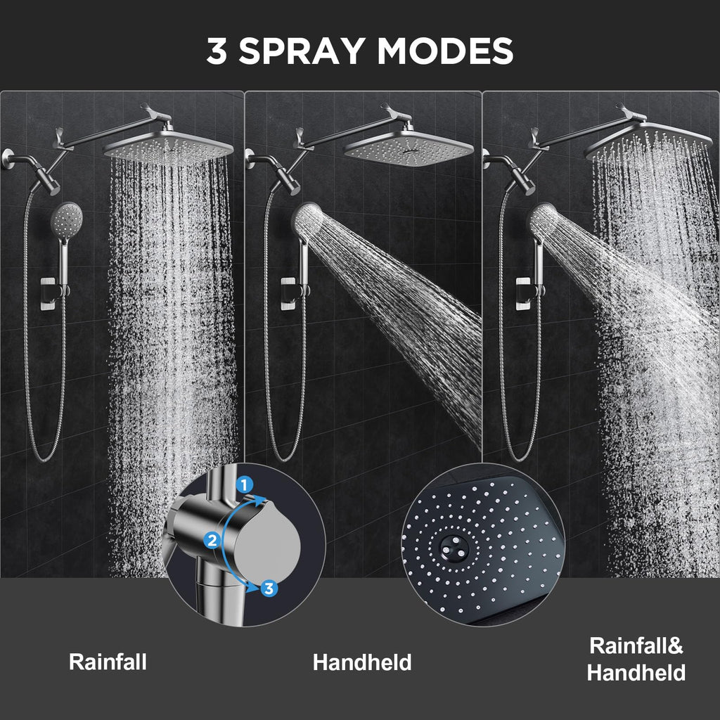 Gunmetal Gray 11.8" High Pressure Shower Head with Handheld, Durable