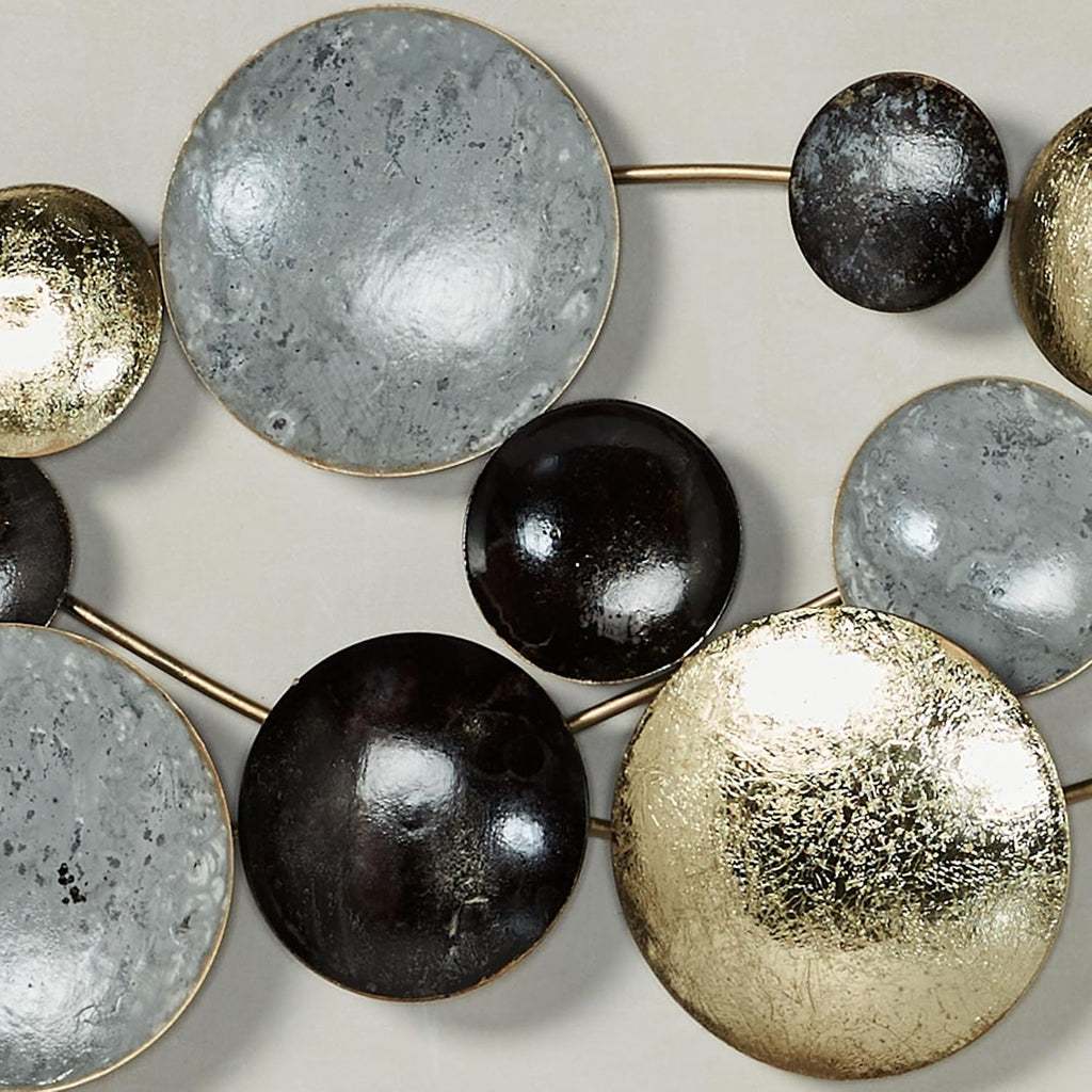 Galatic Wall Art Sculpture | Disc Orb | Modern Contemporary | Abstract Metal Wall Art Decor | Gold Foil Gray Black