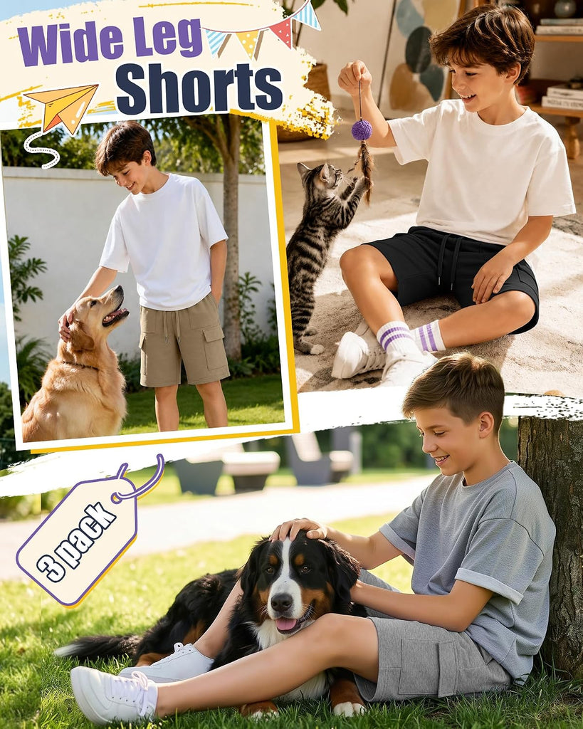 3 Pack Boys Cargo Knee Length Shorts