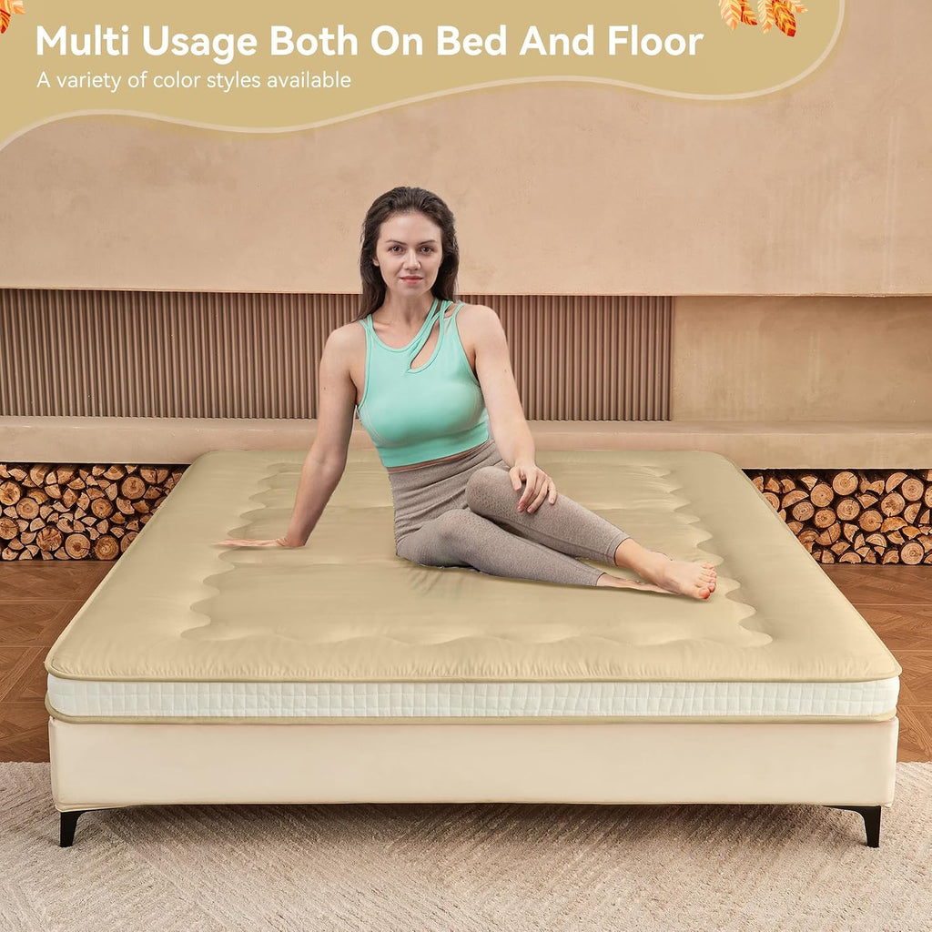 Japanese Floor Futon Mattress Extra Thick Folding Roll Up Bed Topper Mat for Guest, Lounger and Tavel