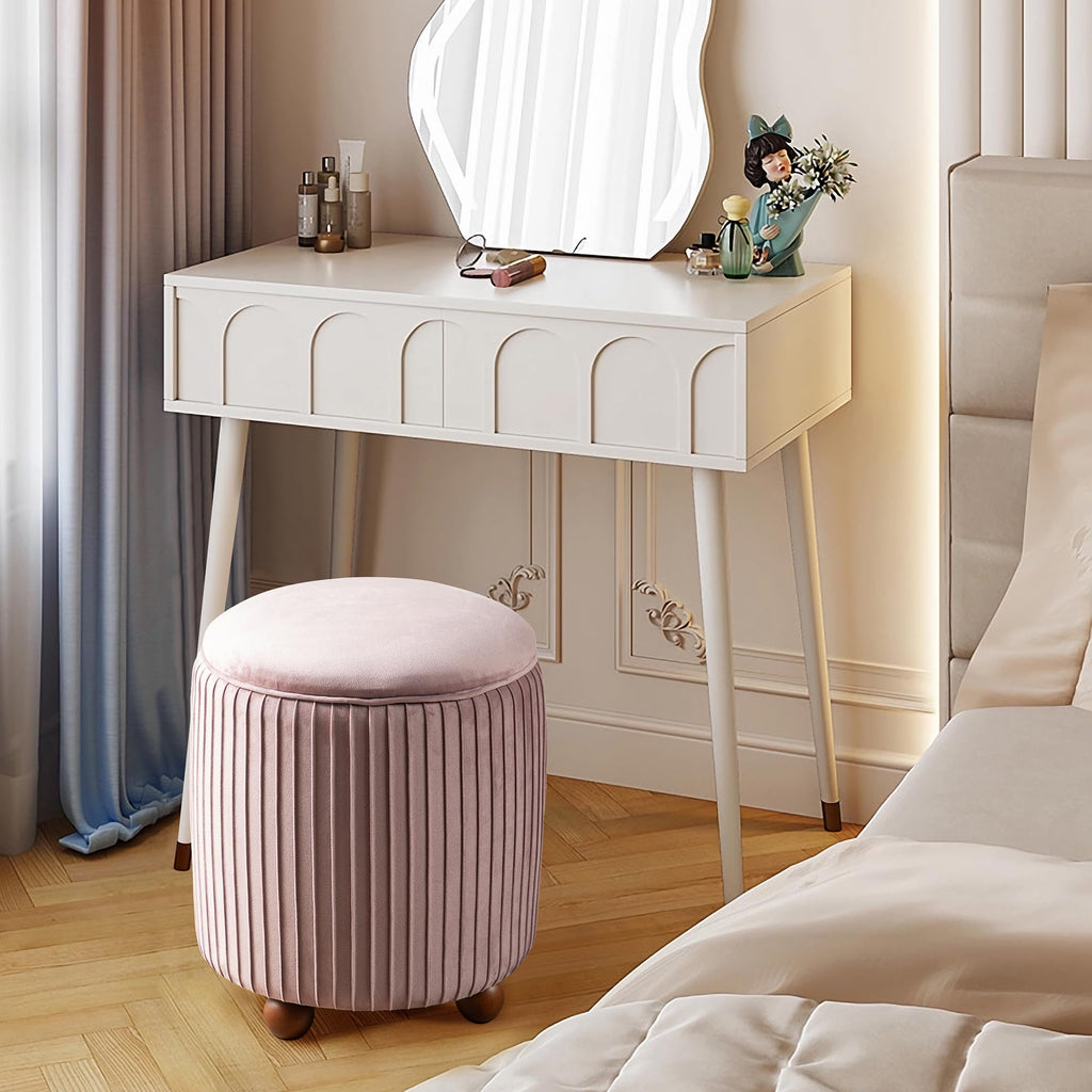 Round Ottoman with Storage Set of 2 Vanity Stool Foot Rest with Removable Lid Modern Upholstered Velvet Storage