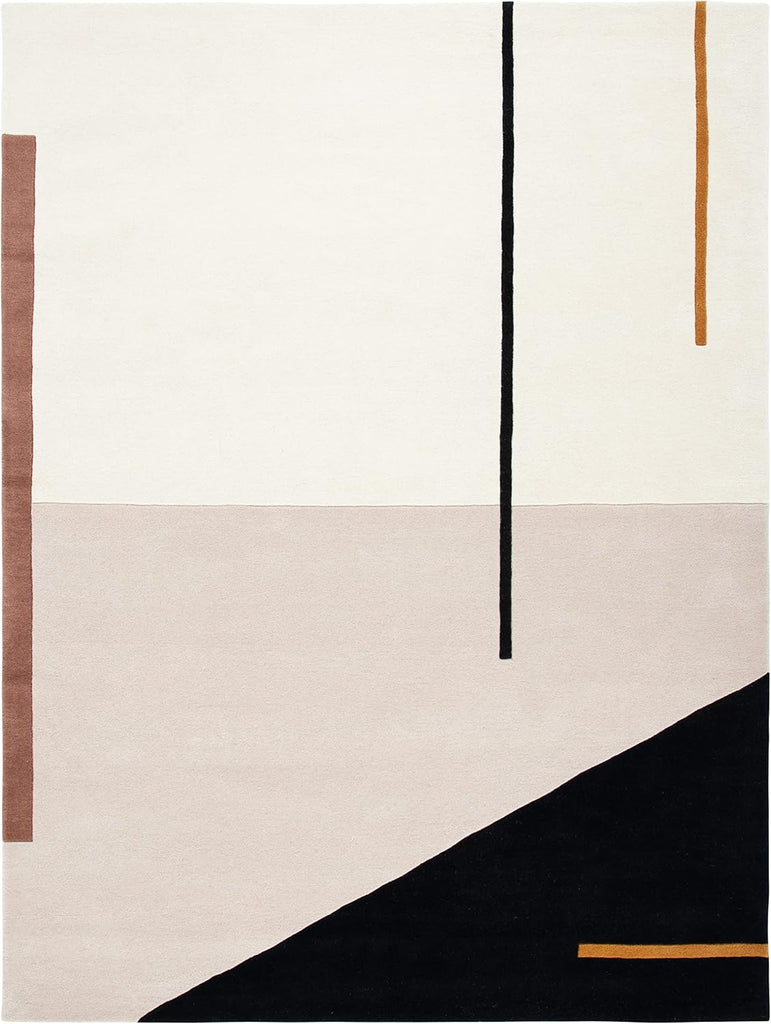 Fifth Avenue 10' x 14' Ivory/Black Handmade Mid-Century Modern Abstract New Zealand Wool Dining Area Rug