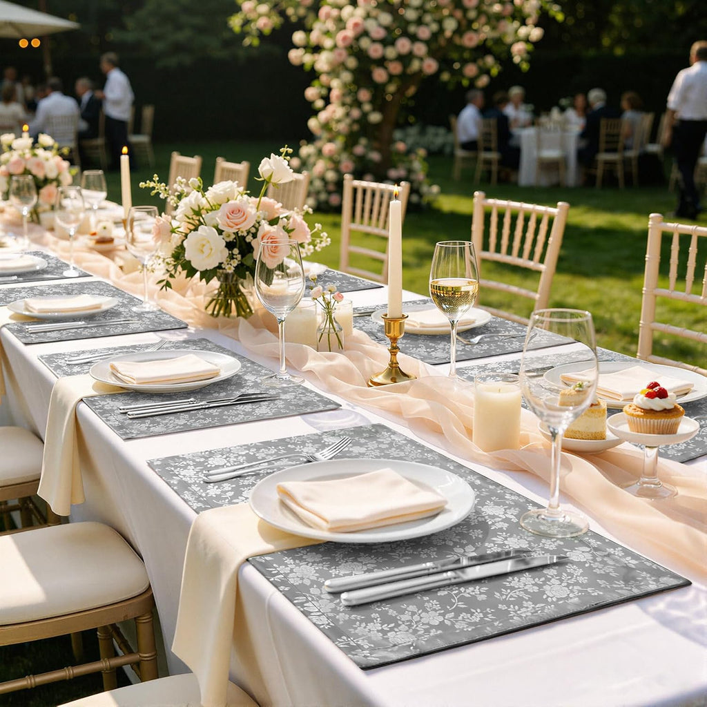 Waterproof Wipeable Vinyl Placemats, Grey, 13 x 19 Inch - Set of 4