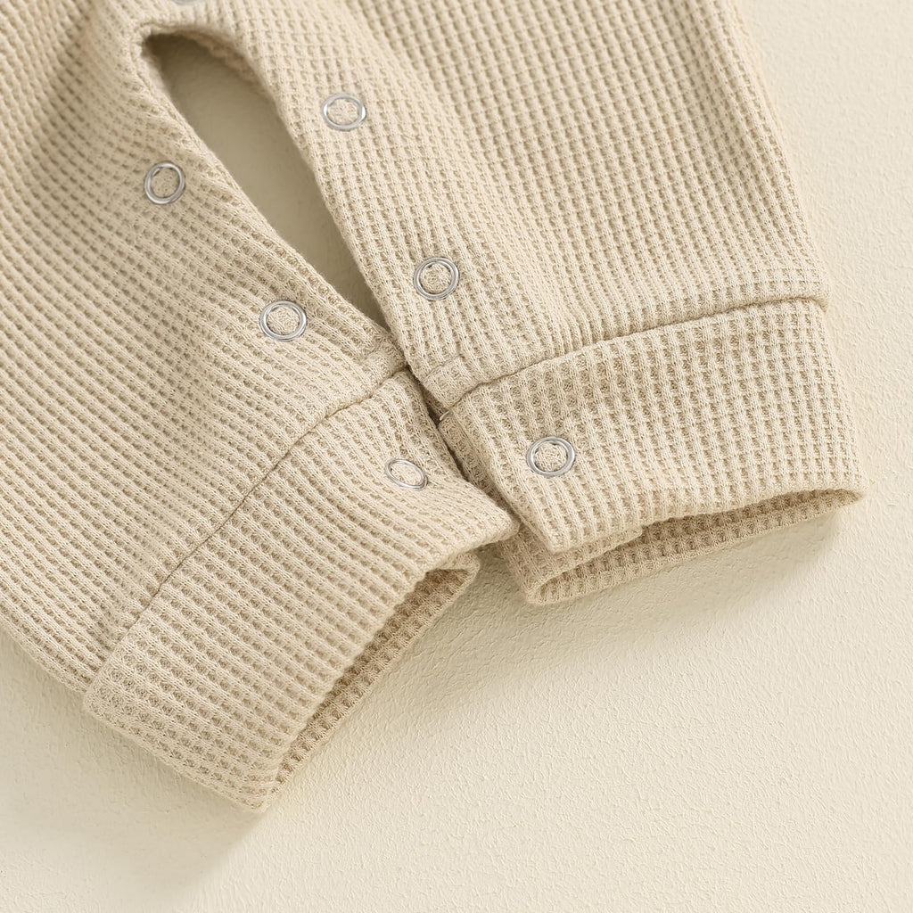 Newborn Baby Boy Waffle Knit Collared Romper Jumpsuit Solid Button Long Sleeve Bodysuit One-Piece Fall Winter Outfit