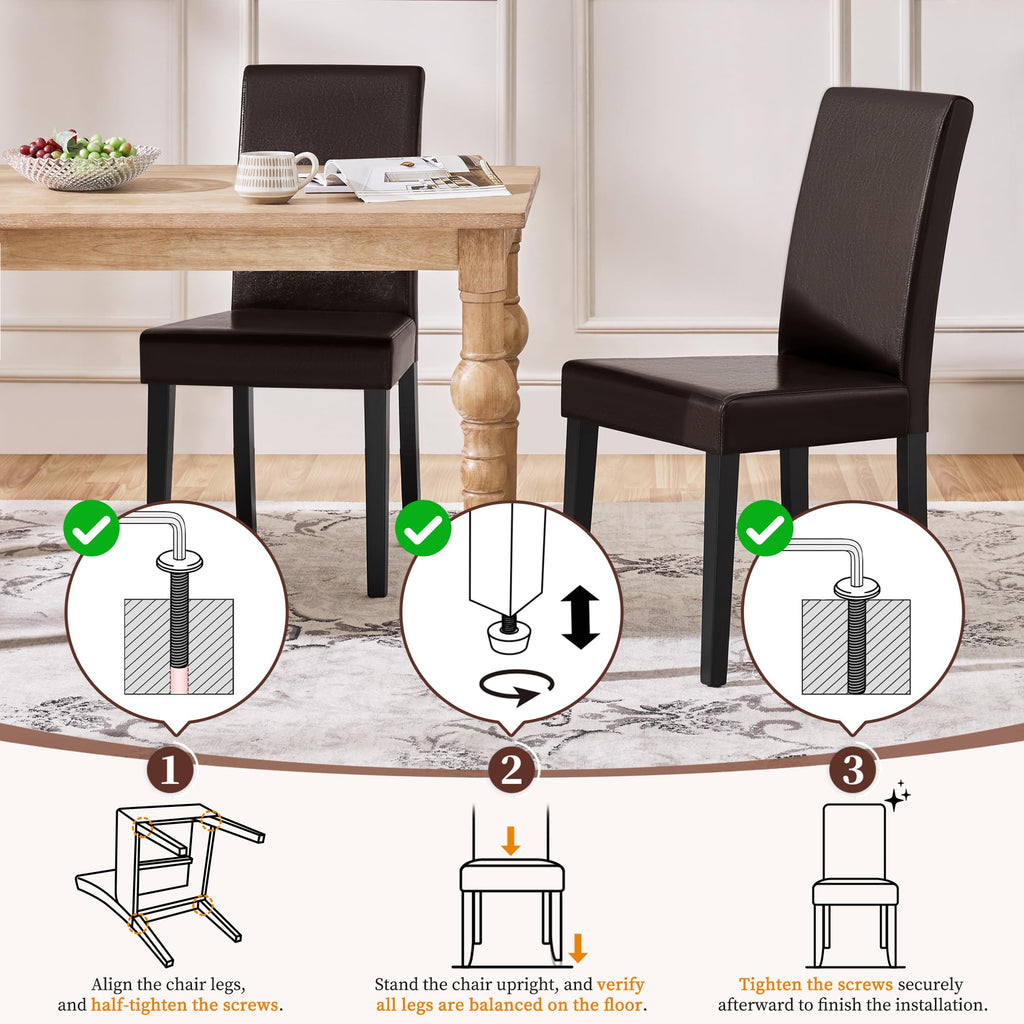 Set of 4 Upholstered Kitchen Chairs Dark Brown