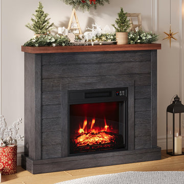 38in Freestanding Electric Fireplace with Mantel, TV Stand Includes 18'' Electric Fireplace Insert with Adjustable