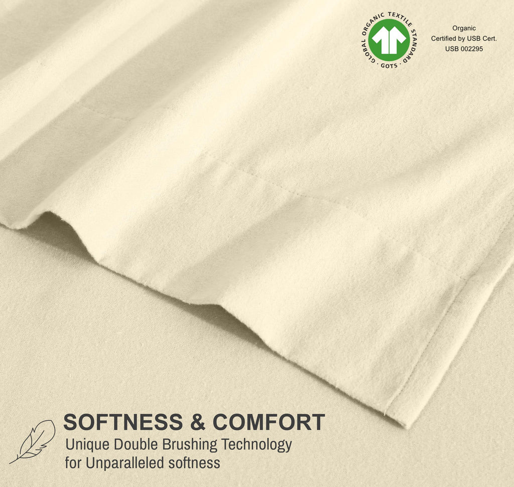 100% Organic Cotton Flannel Sheets Queen Size Bed Set, Winter White