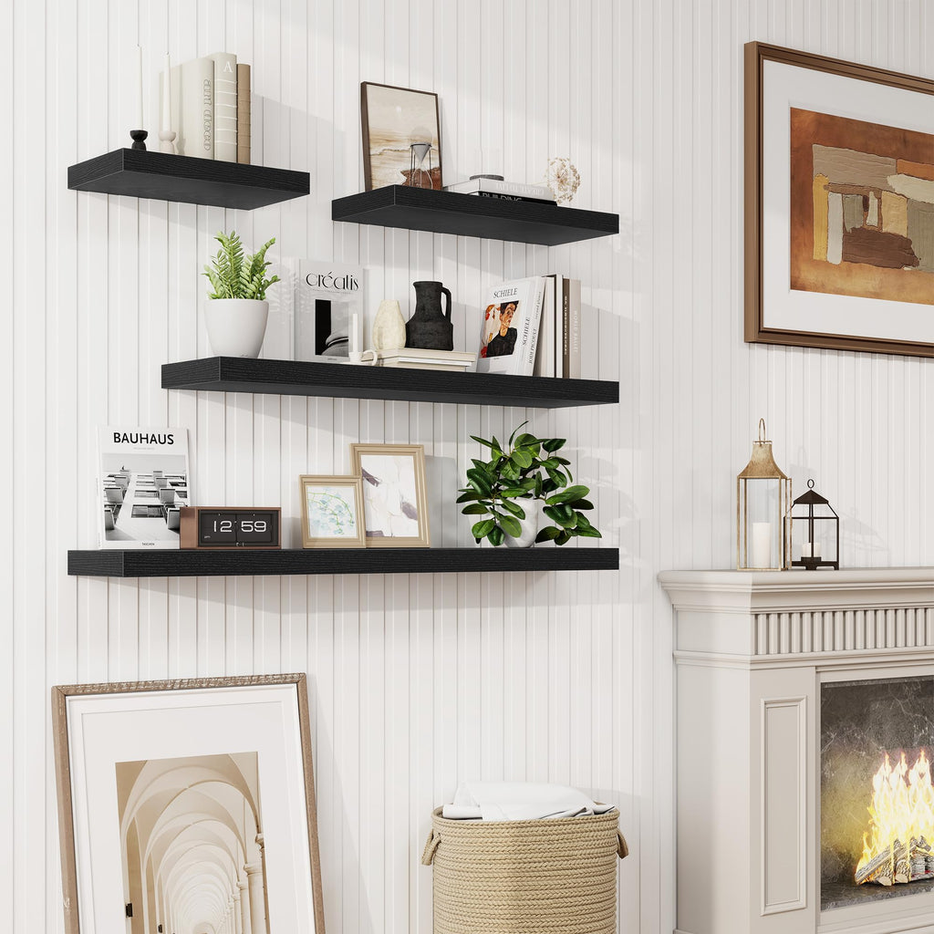 16 Inch Floating Shelves, 9.3" Deep Floating Shelf Wall Mounted, 16" Wall Shelves, Rustic Deep Bookshelf, Large