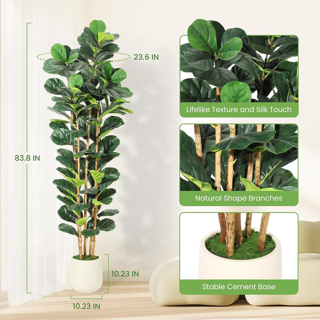 7 ft Faux Fiddle Leaf Fig Tree with White Pot