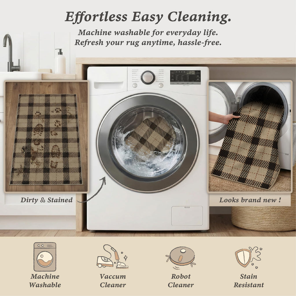 Easy Jute Kitchen Runner Rug 2'6" x 8', Black & Beige Plaid