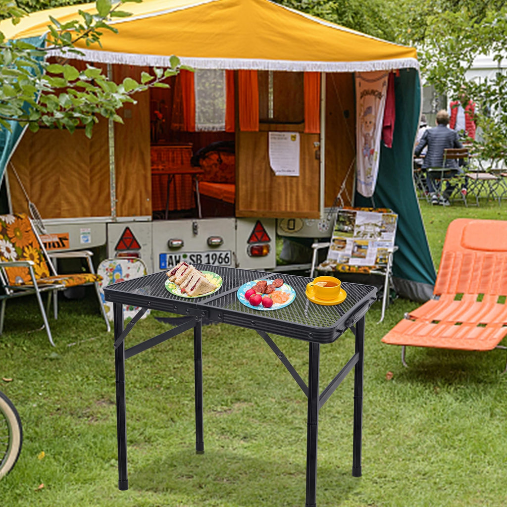 Small Folding Table, Camping Table with Mesh Desktop, Portable Picnic Table with Carry Handle, Height Adjustable