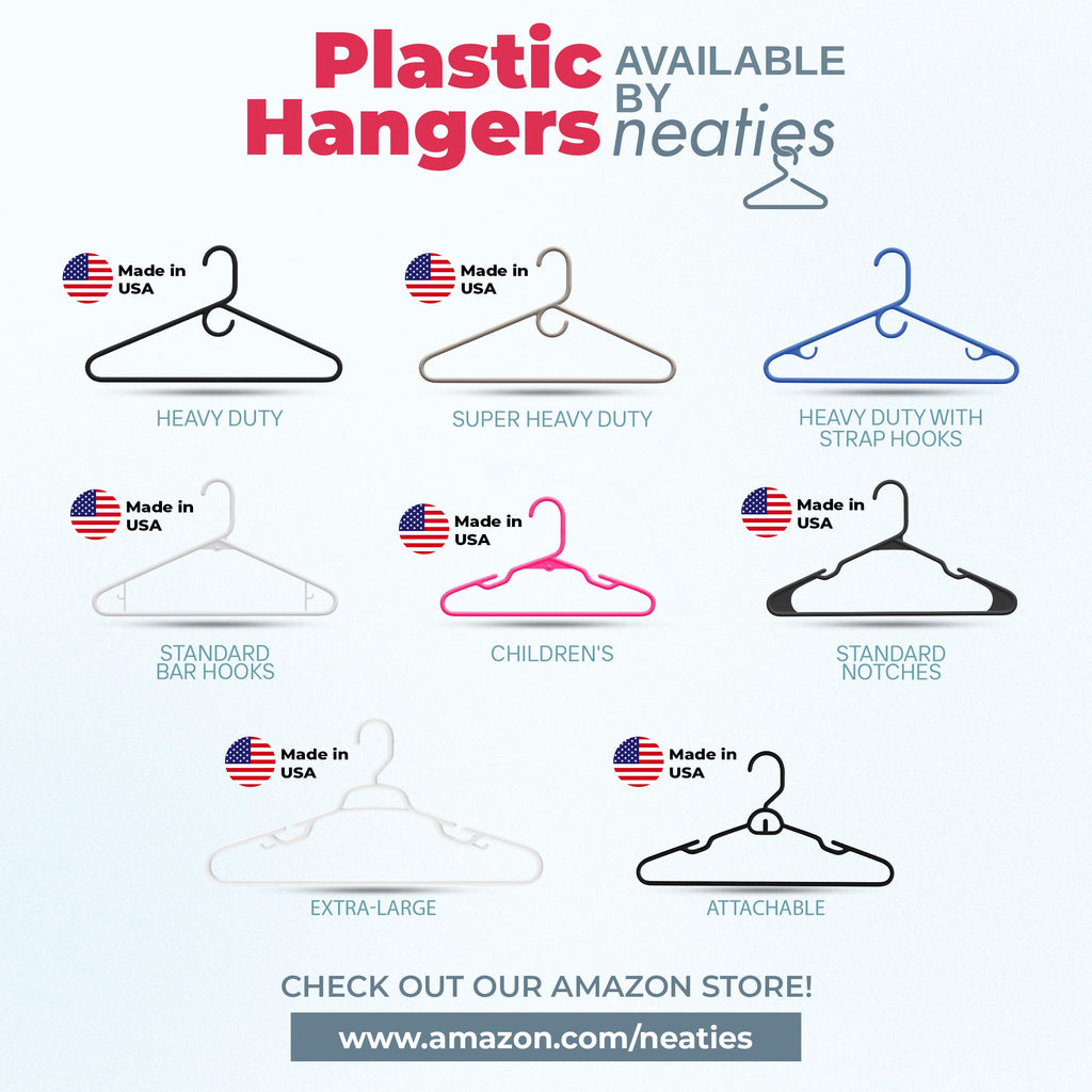 Plastic Hangers 20 Pack - Made in The USA - 6lb Capacity Standard Clothes Hangers with Notches and Reinforced Edges