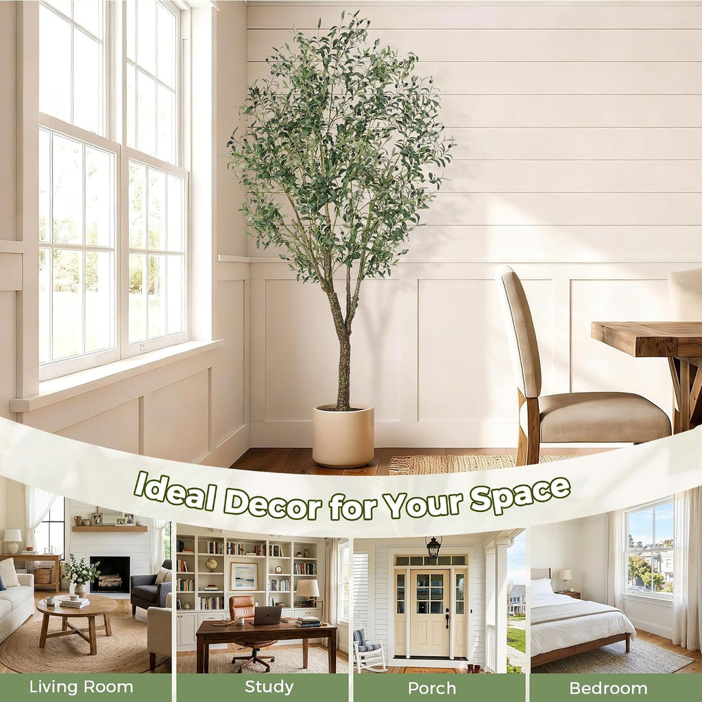Olive Tree Indoor 7FT, Tall Faux Olive Tree with White Planter