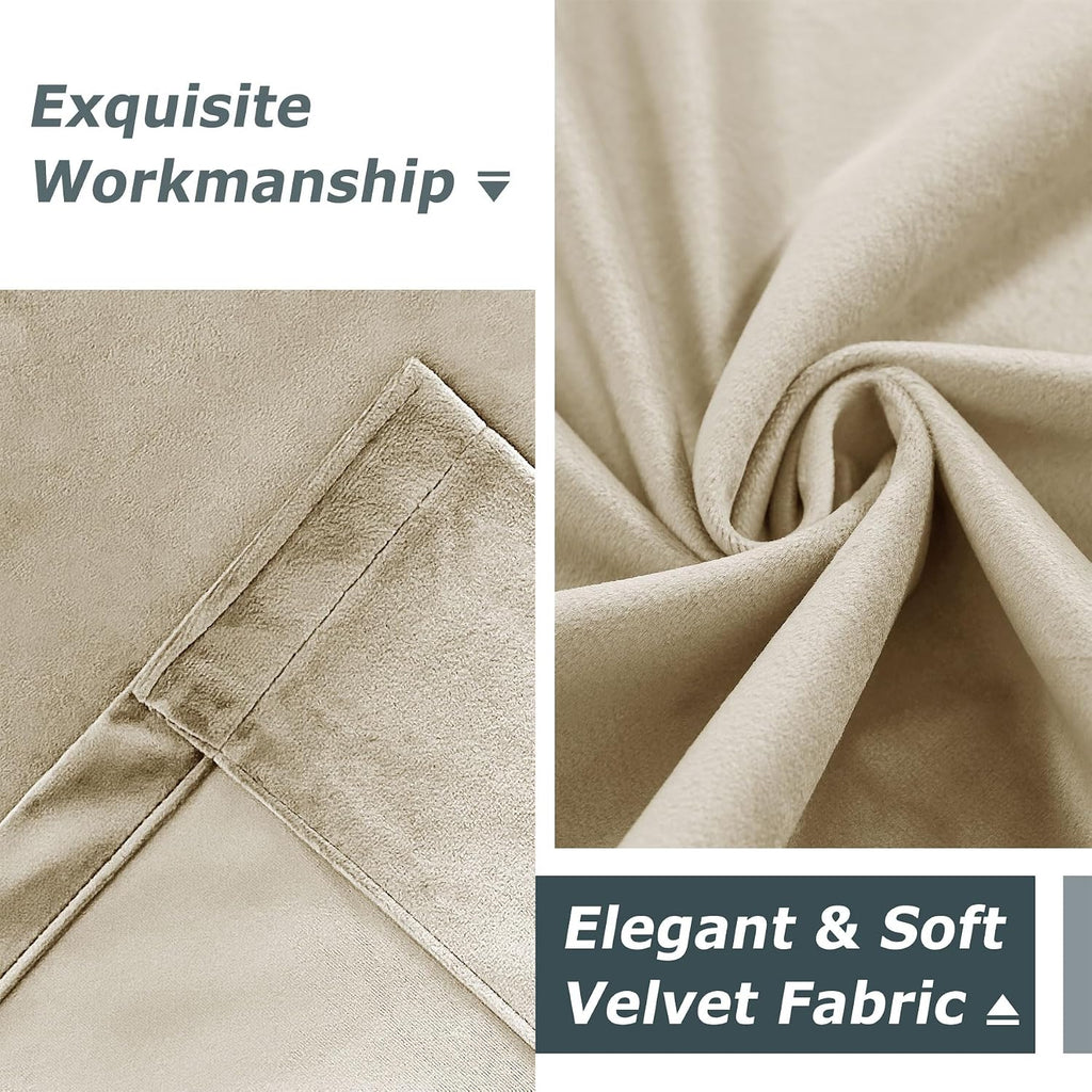 Velvet Curtains with Blackout Lining 72" W x 84" L Indoor Heat Insulated Soft Luxury Back Tab/Rod Pocket 2 in 1