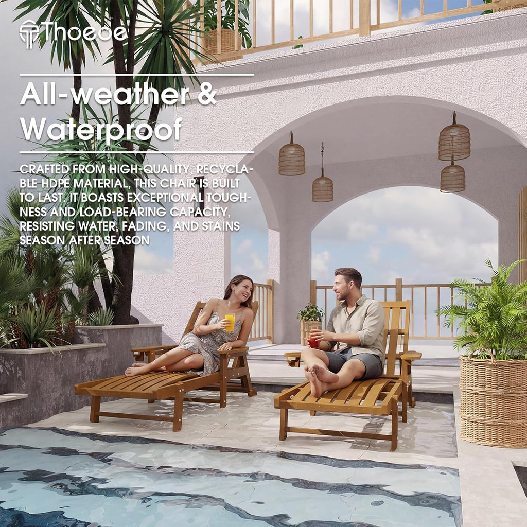 Patio Chaise Lounge Chair,HDPE Lounge Chair Outdoor with Wheels | Oversized pool lounge chairs with cup holder, 5