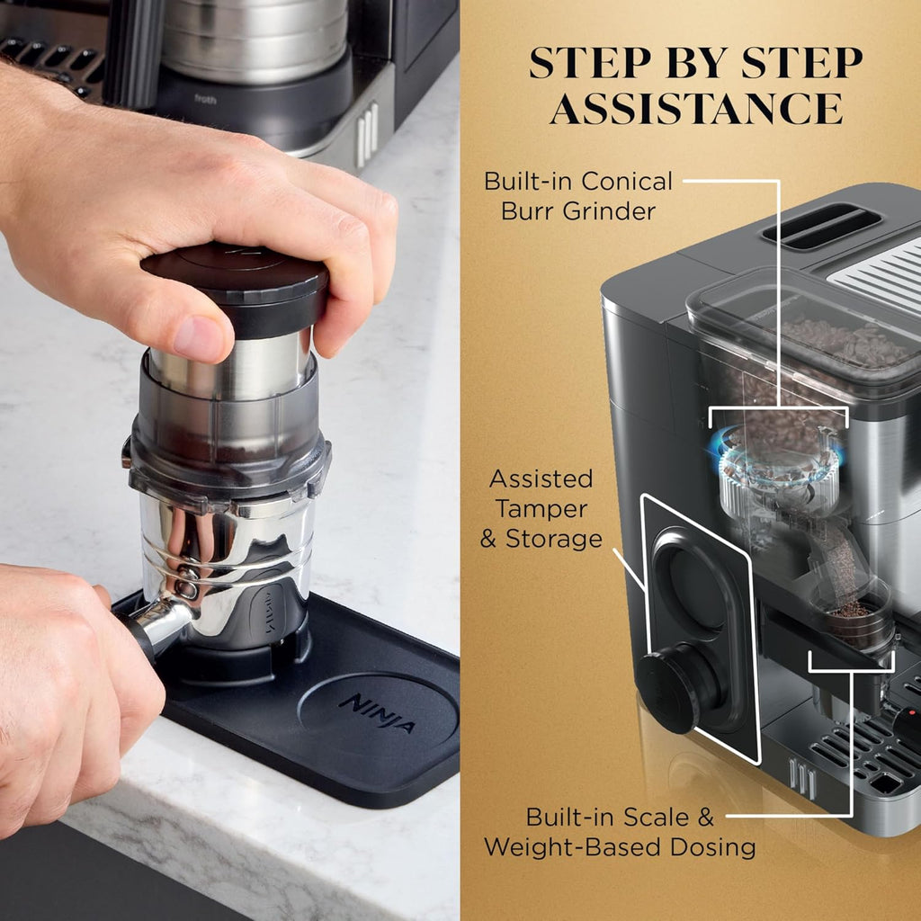 Luxe Café Premier 3-in-1 Espresso Machine, Drip Coffee, & Cold Brew | Built-in Grinder, Hands-Free Milk Frother, and