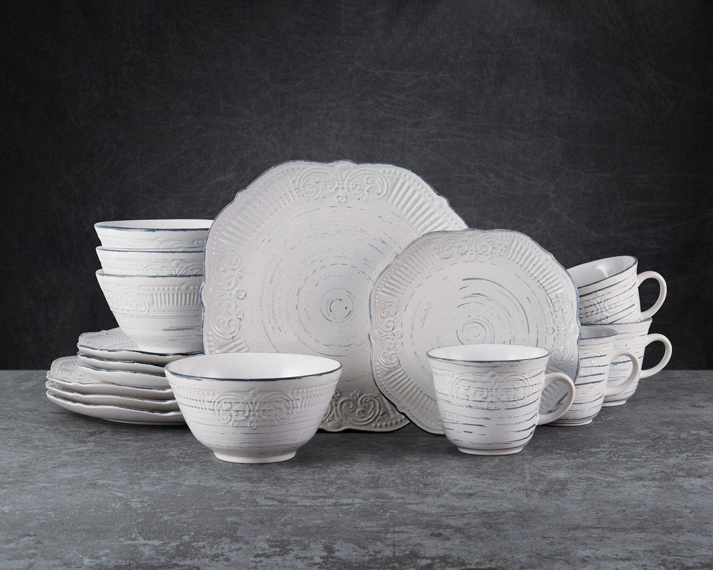 Isabella 16-Piece Stoneware Dinnerware Set, Service for 4 - Handpainted Unique Glazed Finish - Includes Dinner