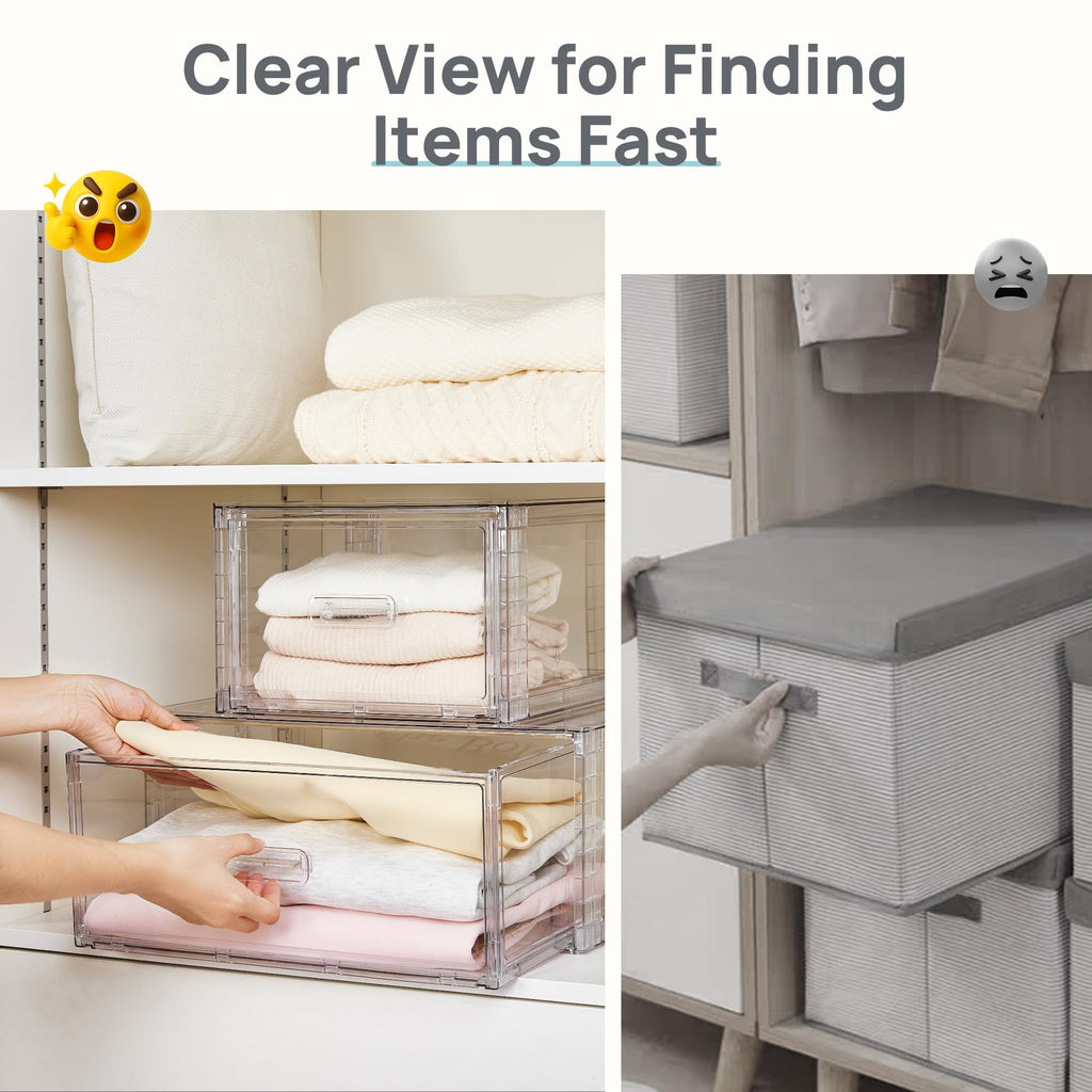 2 Pack Large Clear Stackable Storage Drawers for Closet, 23QT