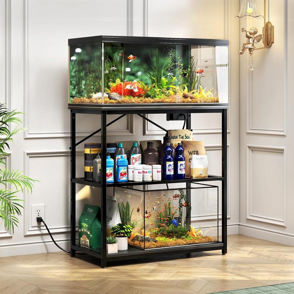Fish Tank Stand 10, 20, 29, 37 Gallon, 1000LB Capacity Aquarium Stand with Built-in Outlet, 31"L x 16"W Metal Reptile