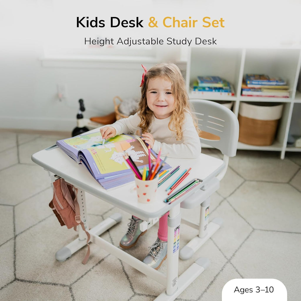 Kids Desk and Chair Set Height Adjustable up to 30" Ergonomic for School - Table and Chairs for Student 26" x 18"
