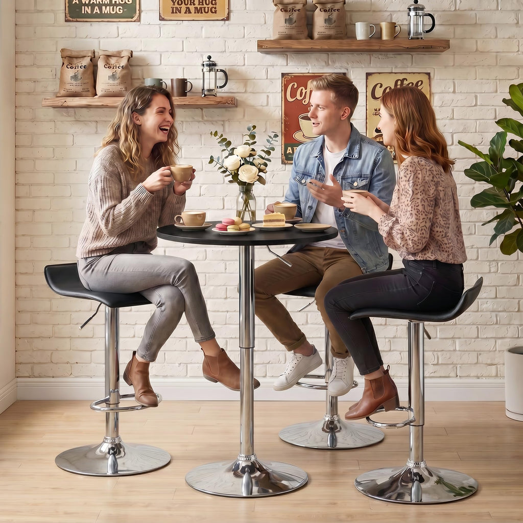 Contemporary Chrome Air Lift Adjustable Swivel Barstool, Set of 4(Black)