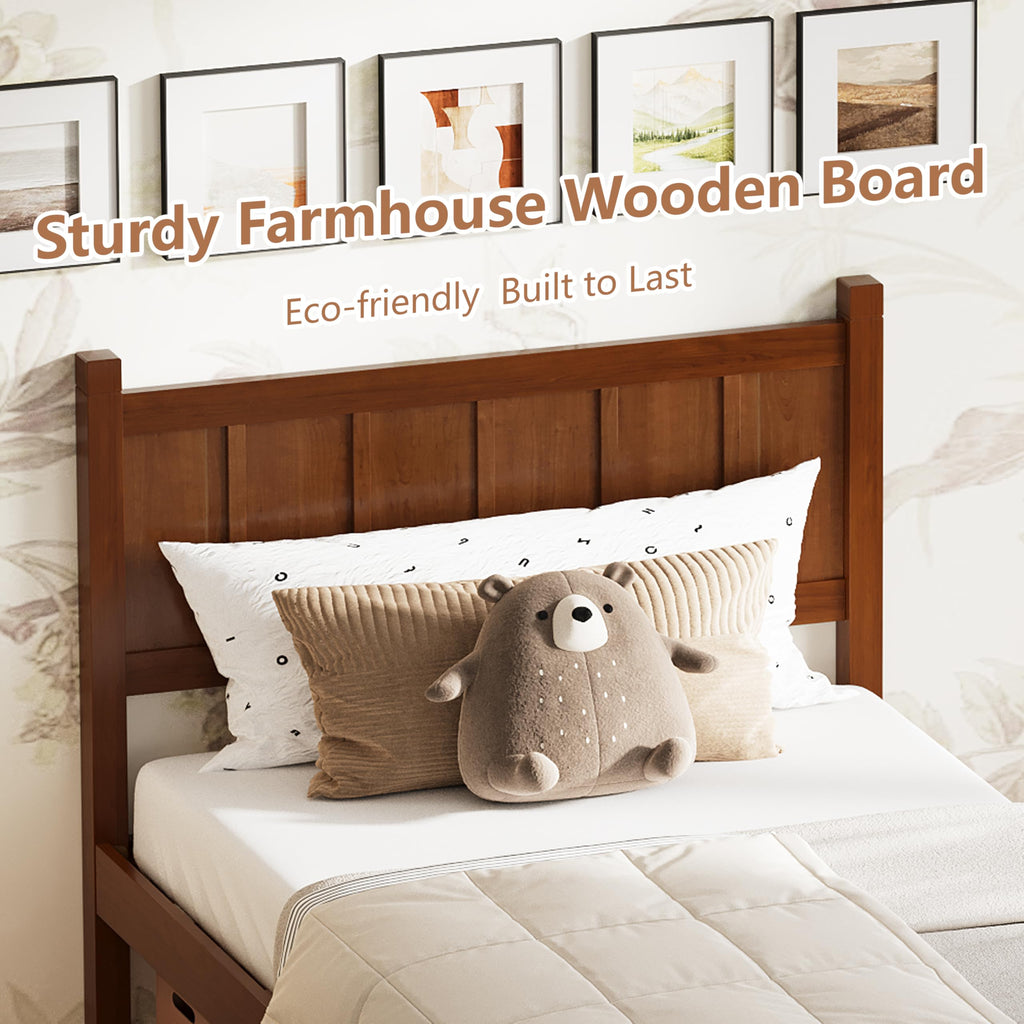 Wood Bed Frame with Headboard and Footboard, Shaker Farmhouse Platform Bed Frame with 11.5" Under-Bed Storage