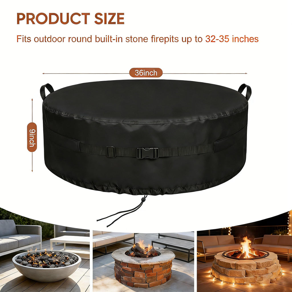 Fire Pit Cover Round, 32-35 Inch Outdoor Firepit Covers *9In