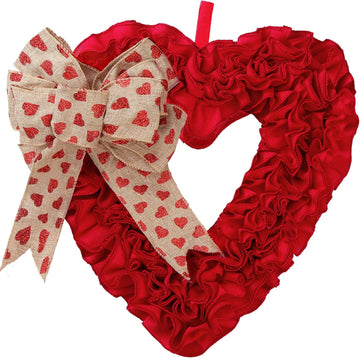 17.3'' Heart Wreath Red Burlap Heart Shaped Ornaments with Heart Pattern Bows for Front Door Wedding Party Decorations