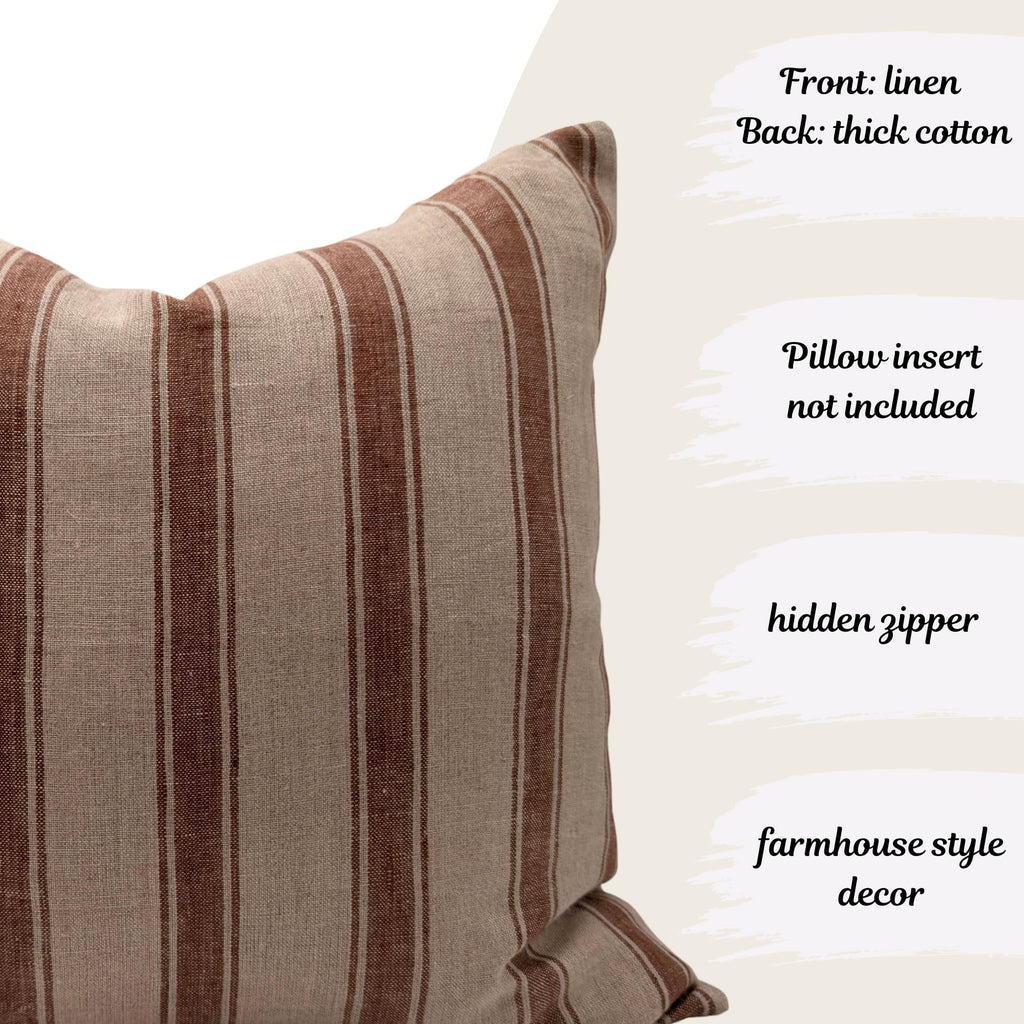 Linen Throw Pillow Covers Stripe Pillow Cover 18x18 inch Spring Decorative Pillow Covers