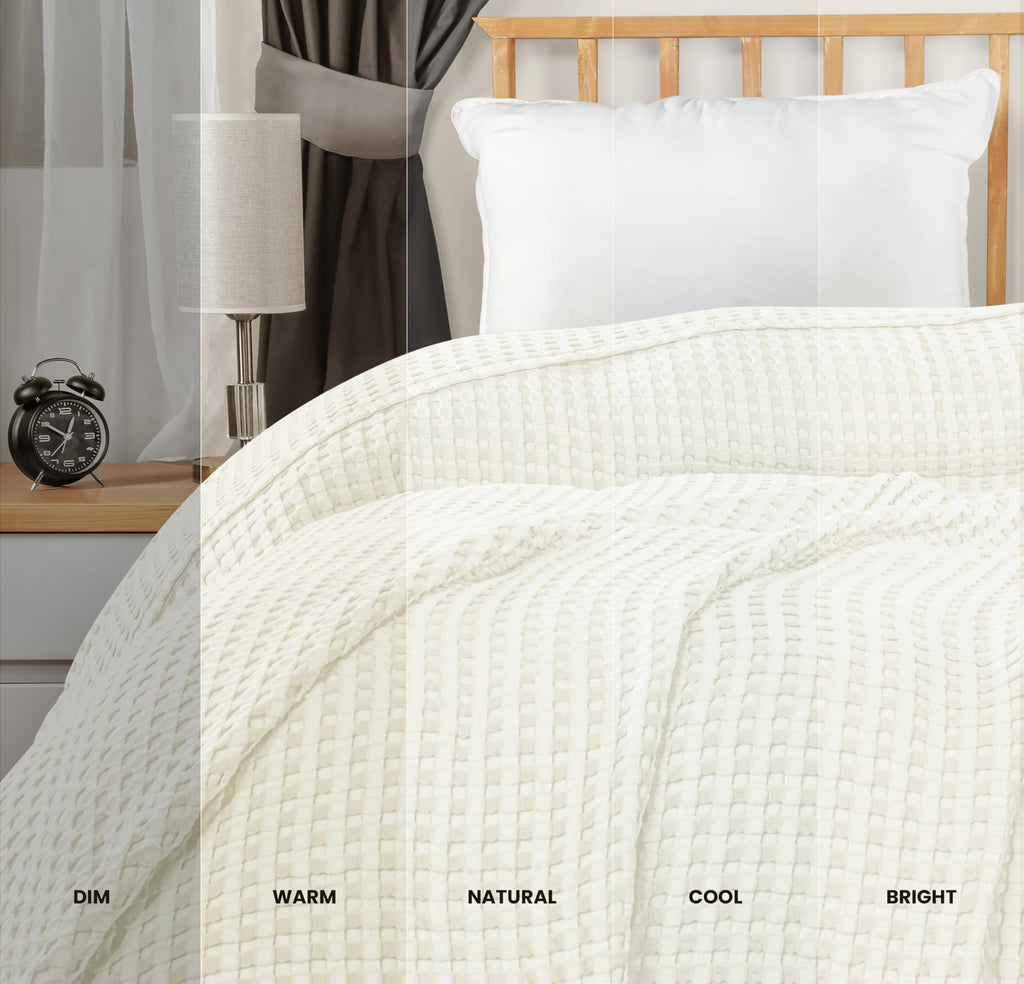 100% Cotton Waffle Blanket Ivory, 90x108 Inch