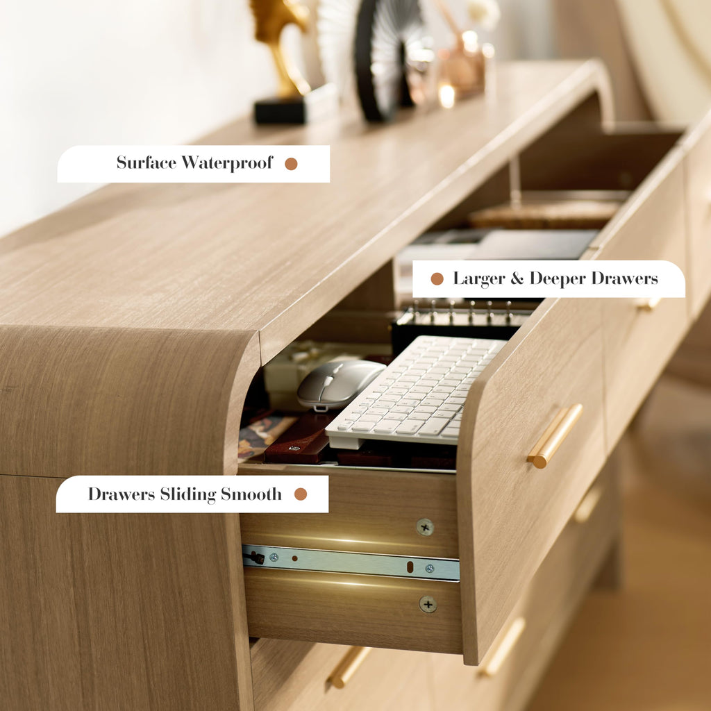 Curved 9-Drawer Dresser, 63" Wide Modern Chest of Drawers, Vanity Desk TV Stand, Closet Storage Drawers Organizer