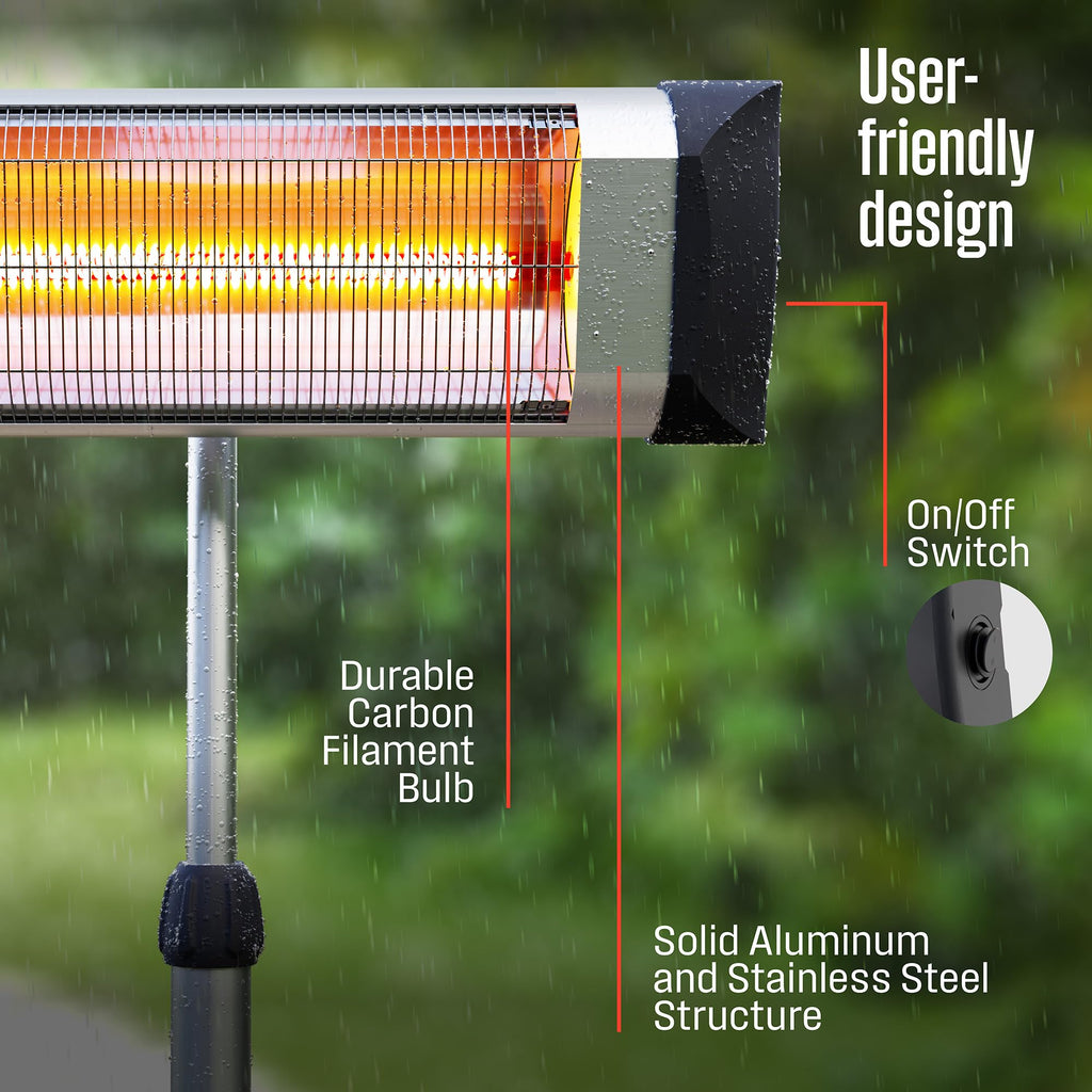 Outdoor Electric Patio Heater, Adjustable Height, Dust & Water Resistant, Auto Shut Off Tip Over Switch & Overheat