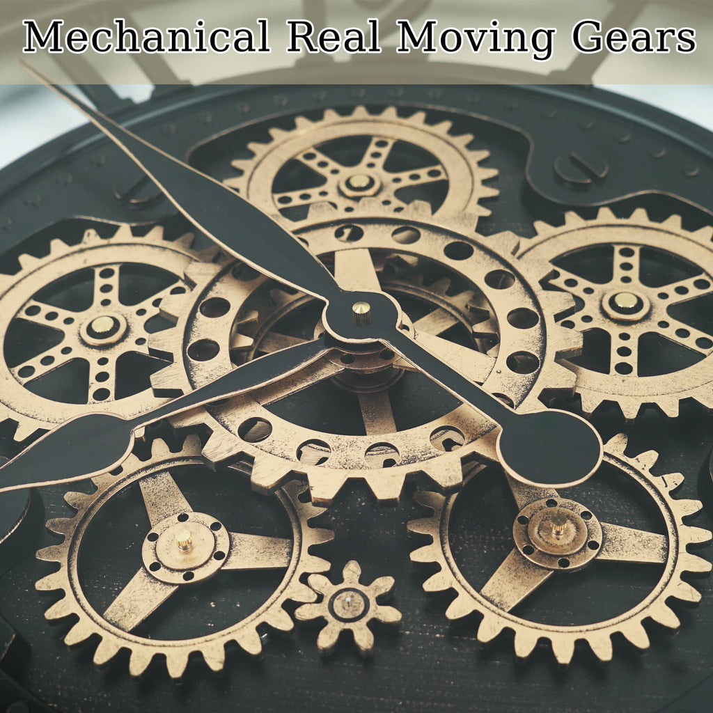 Moving Gears Wall Clock Large Modern Metal Clocks Decor, Industrial Steampunk Unique Vintage Rustic Decorative Clock
