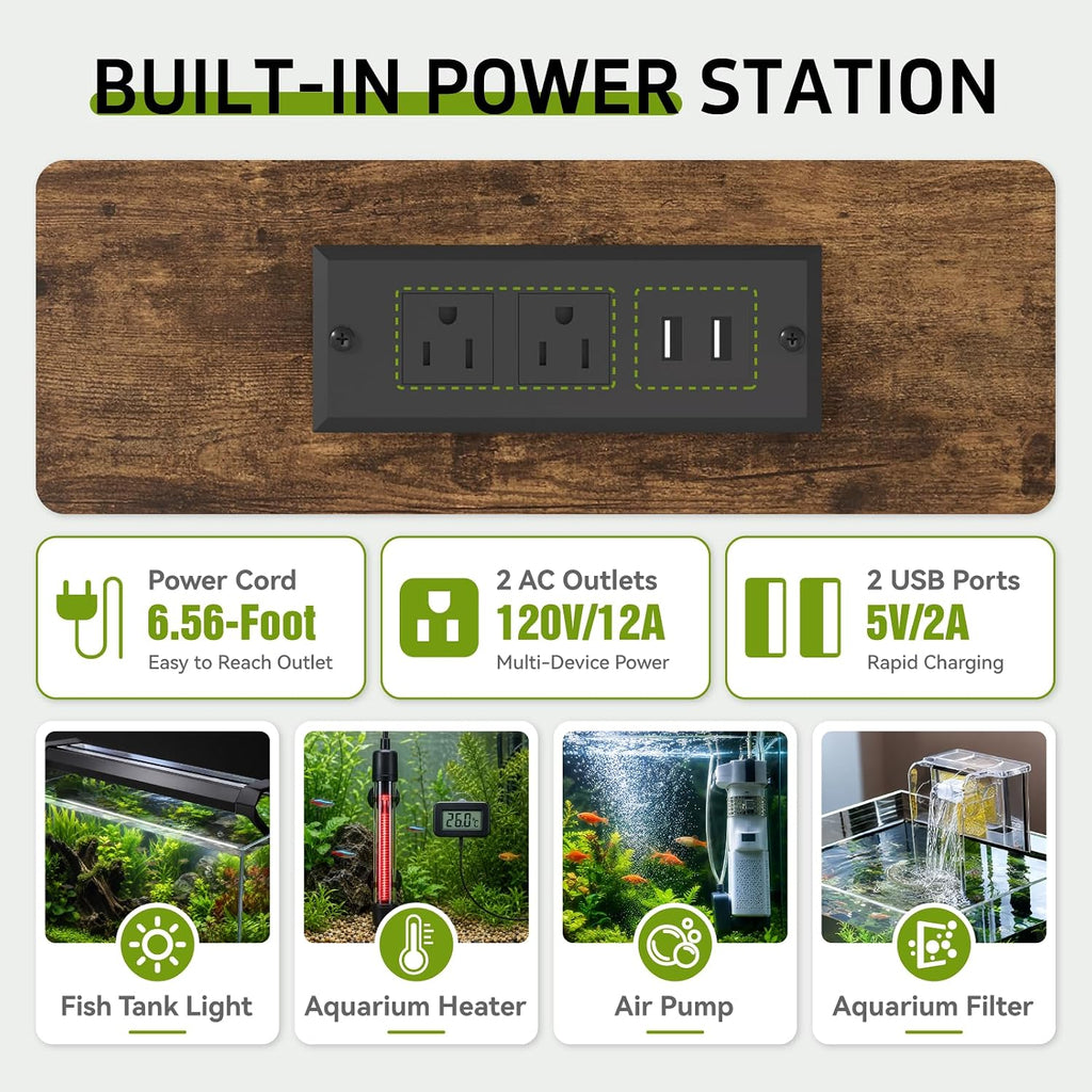 Reinforced 40-50 Gallon Aquarium Stand with Power Outlet, Ultra-Stable 660 LBS Capacity Metal Fish, Tank Stand