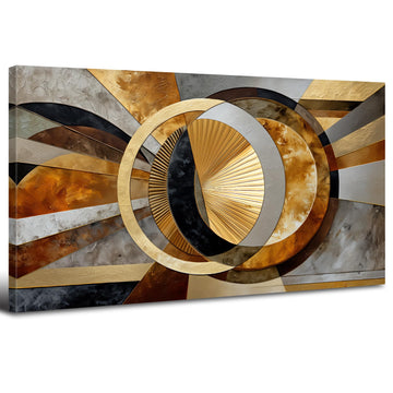 Abstract Geometric Wall Art Modern Neutral Canvas Picture Black Grey and Gold Wall Decor Bedroom Vintage Mid Century