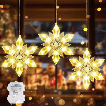 Christmas Snowflake Window Lights, 3Pack Diamond-Star Decor, 36 LEDs
