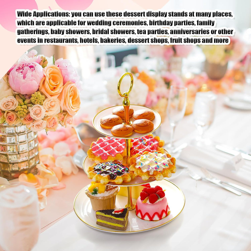 Tier Cupcake Stand Bulk Tiered Dessert Stand Thick Plastic Serving Tray with Gold Edges Dessert Table - Set of 8