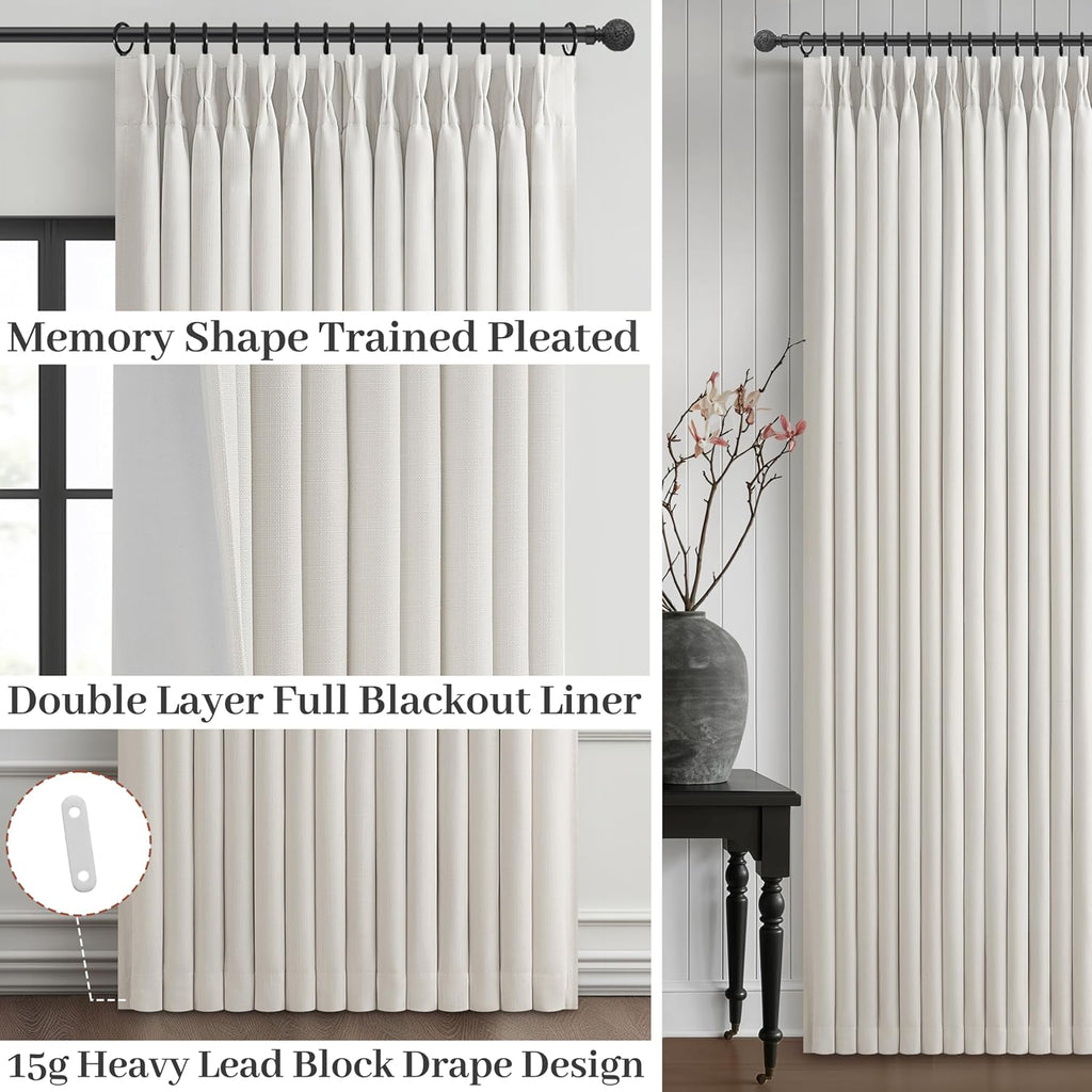 Pleat Viral Linen 90 Inch Blackout Curtains, Pinch Pleated Soundproof Privacy Farmhouse Window Drapes Decor with