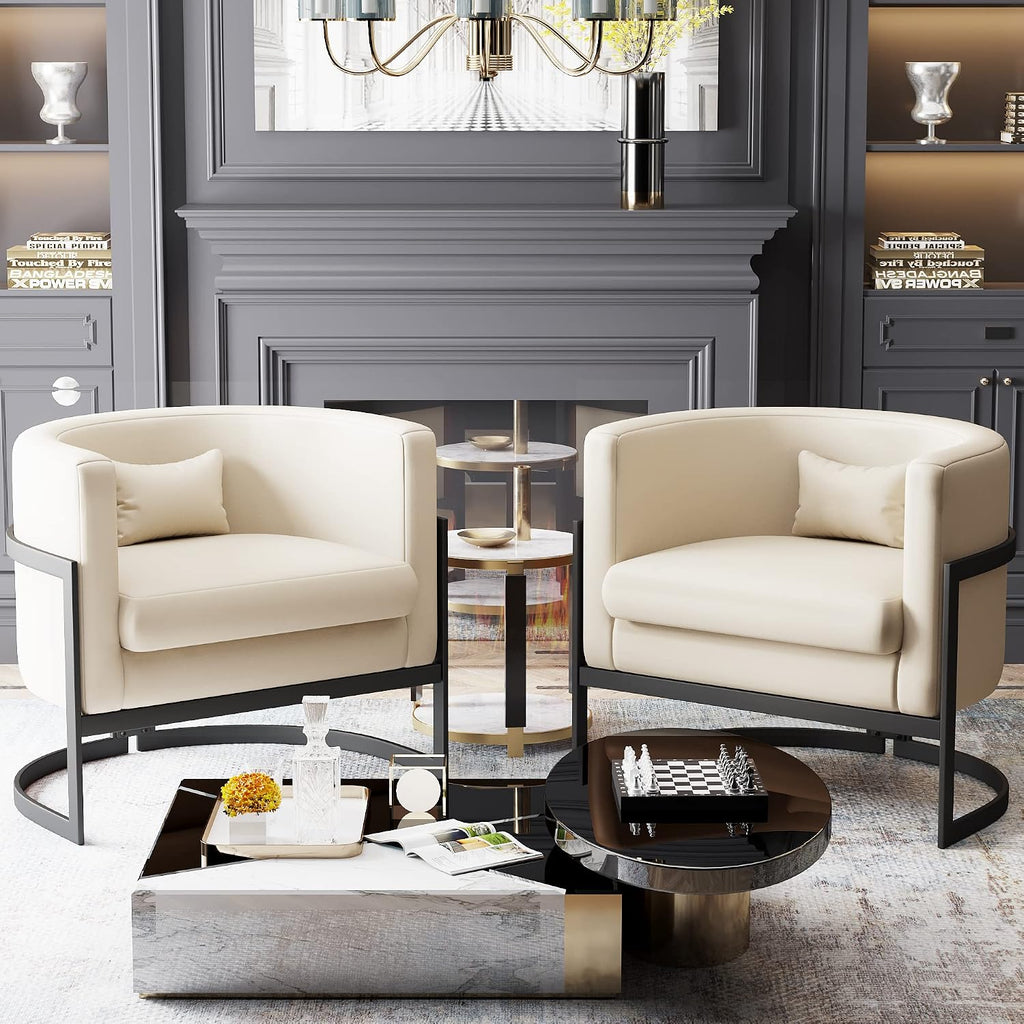 Faux Leather Accent Chair Beige Modern Barrel Armchair