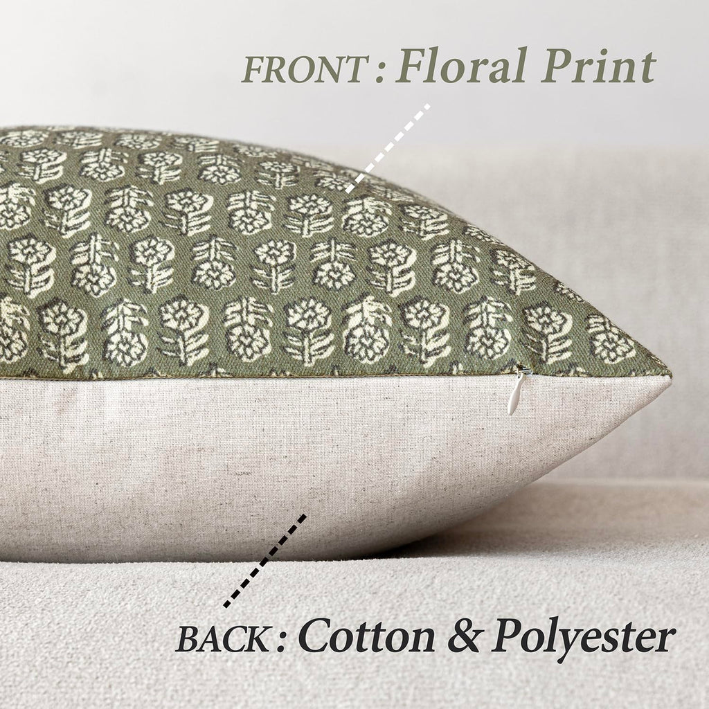 Decorative Floral Print Throw Pillow Covers 18×18 Sage Green