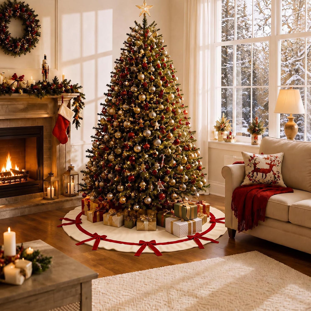 Christmas Tree Skirt Velvet 48'' with Red Bow Christmas Decoration