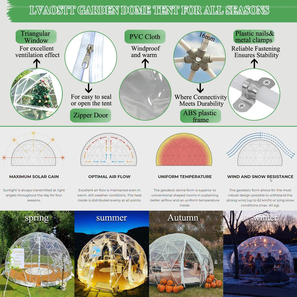 Garden Dome 12FT Clear Tent Outdoor for Garden, Weather Proof Pod Camping Patio Tent for Backyard Canopy Gazebos