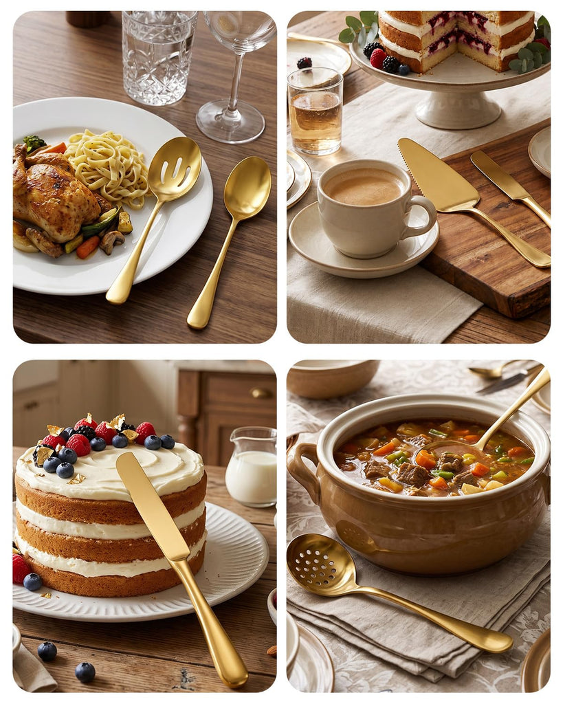 Gold Serving Utensils Set, 24 PCS Gold Kitchen Utensils Set Stainless Steel, Serving Spoons, Slotted Spoons, Serving