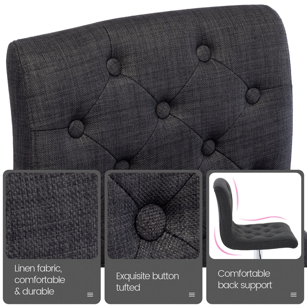 Tufted Fabric Bar Stools Set of 2 with Back, Charcoal Black