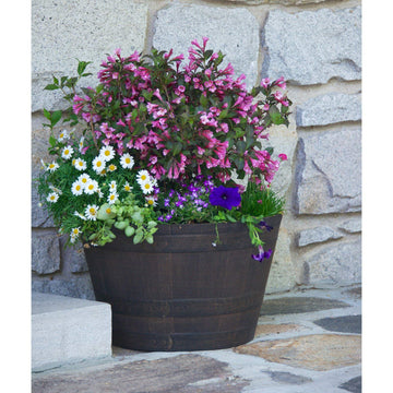 Whiskey Barrel Planter Pot Large - 15" Weathered Oak Barrel Plastic Resin - Outdoor/Indoor Flower Pot - UV Fade