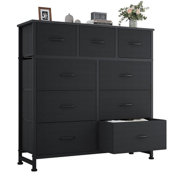 9 Drawer Black Dresser, Closet Organizer Storage Tower