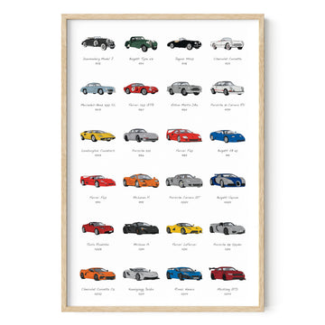 Race Car Poster - Super Car Poster - Made in The USA - Beige Frame 24x36
