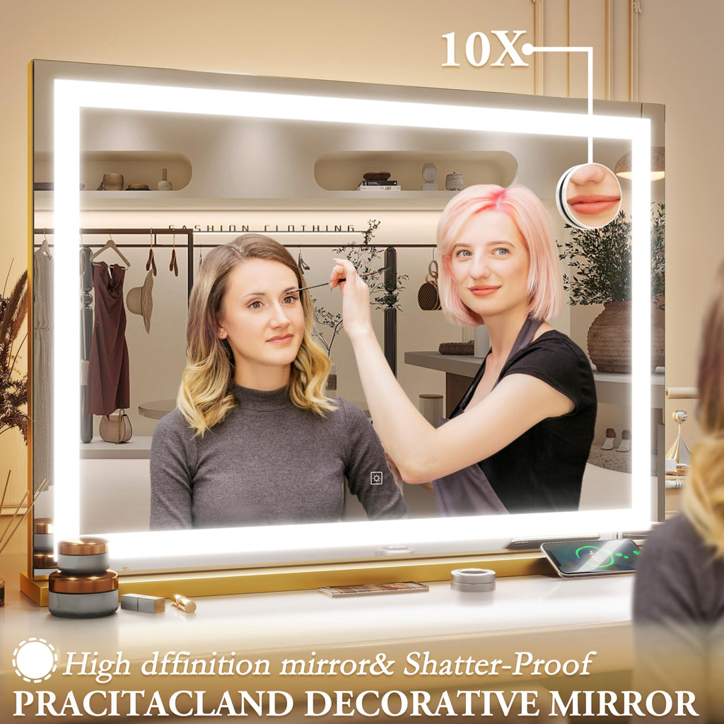 Vanity Mirror with Lights, 32" x 22" Large Lighted Vanity Mirror with Dimmable 3 Modes, LED Makeup Mirror, 10X