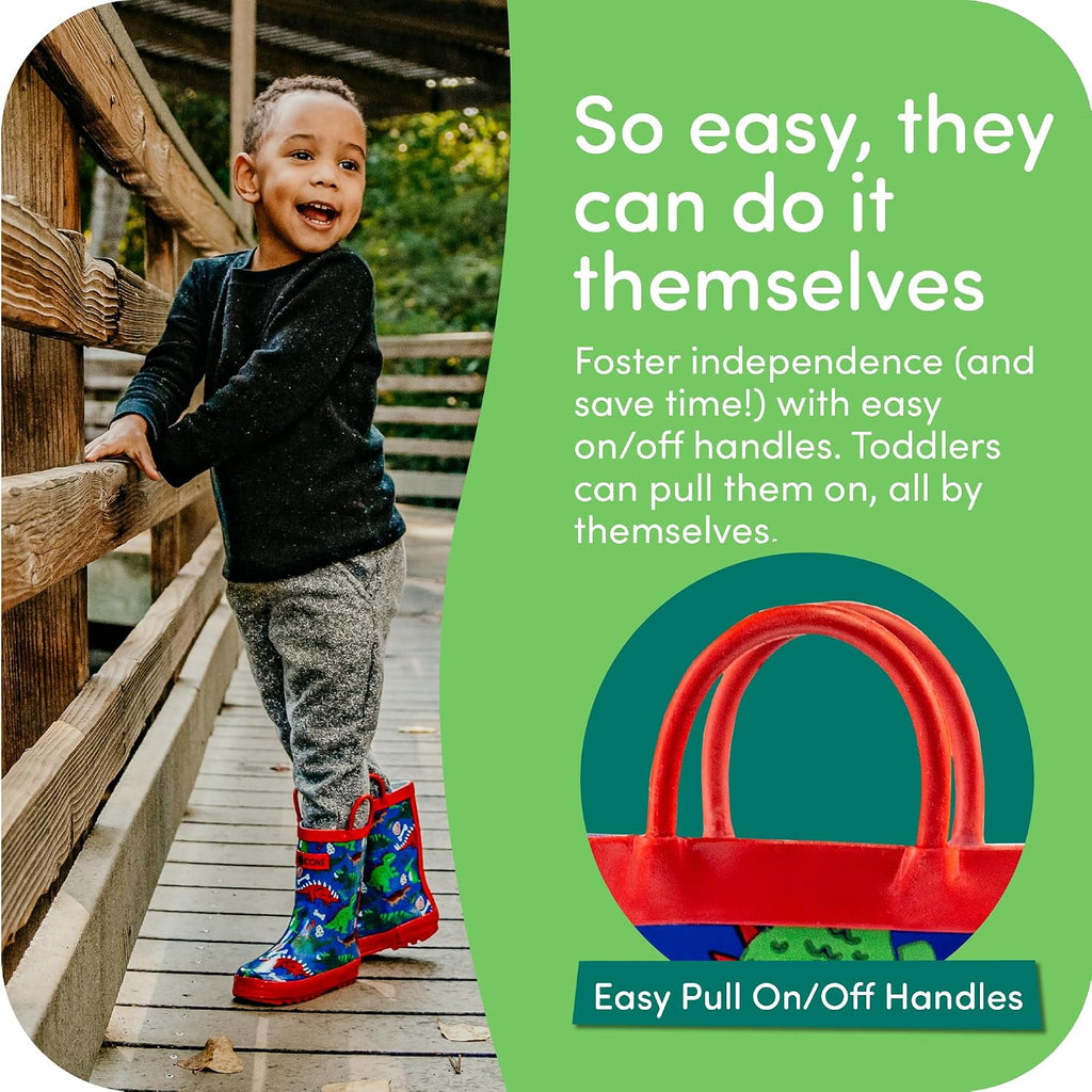 Rain Boots with Easy-On Handles in Fun Patterns for Boys and Girls