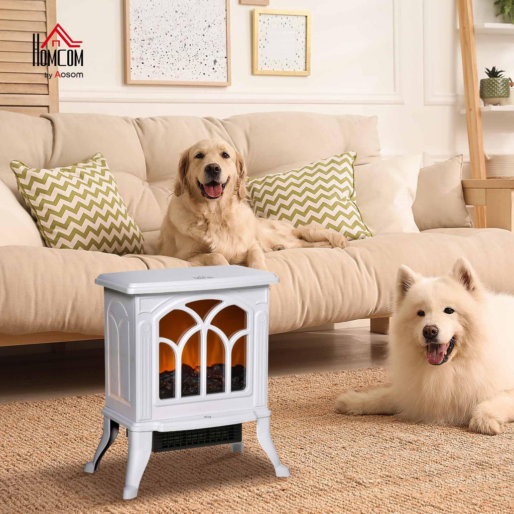 17" Freestanding Electric Fireplace Stove Heater 750W/1500W White